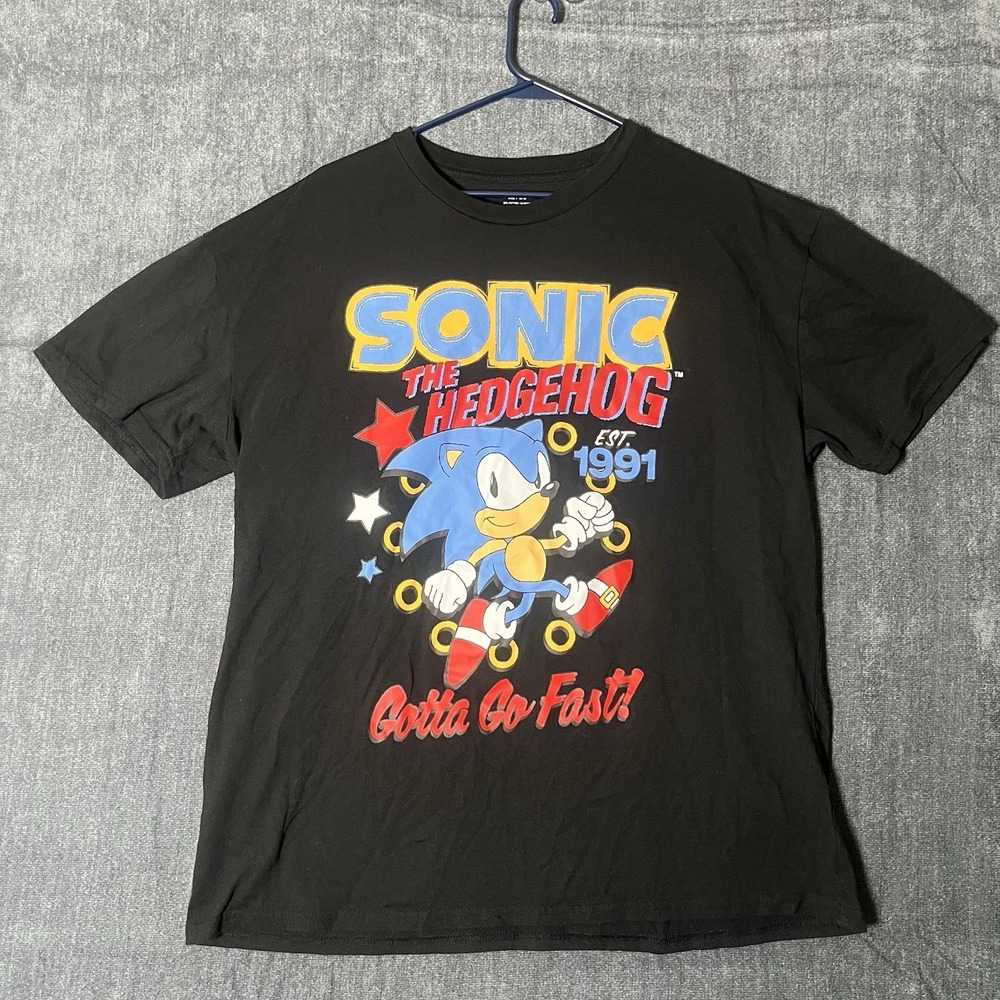 Sonic The Hedgehog Vintage Style Gotta Go Fast 1991 Men's T-Shirt Black Size XL